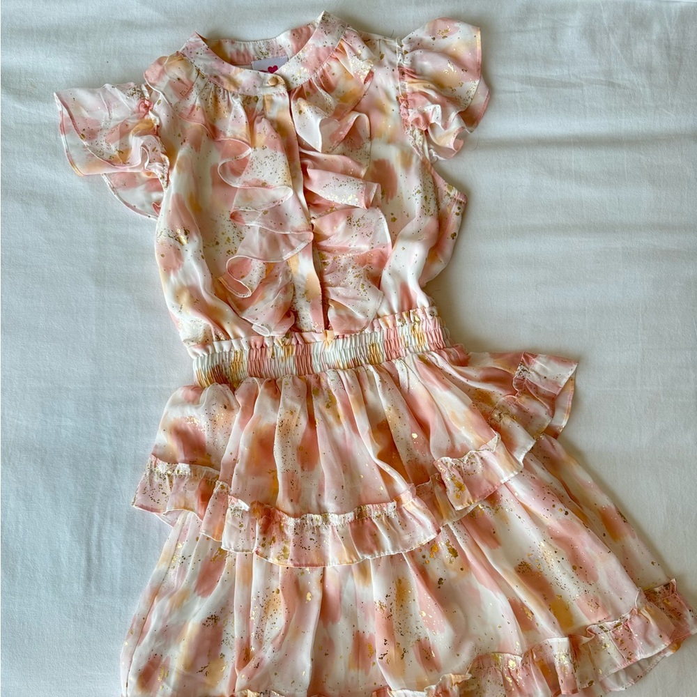 Buddy Love Ruffle Mini Dress | Size: XS | Pink, Peach, & Gold